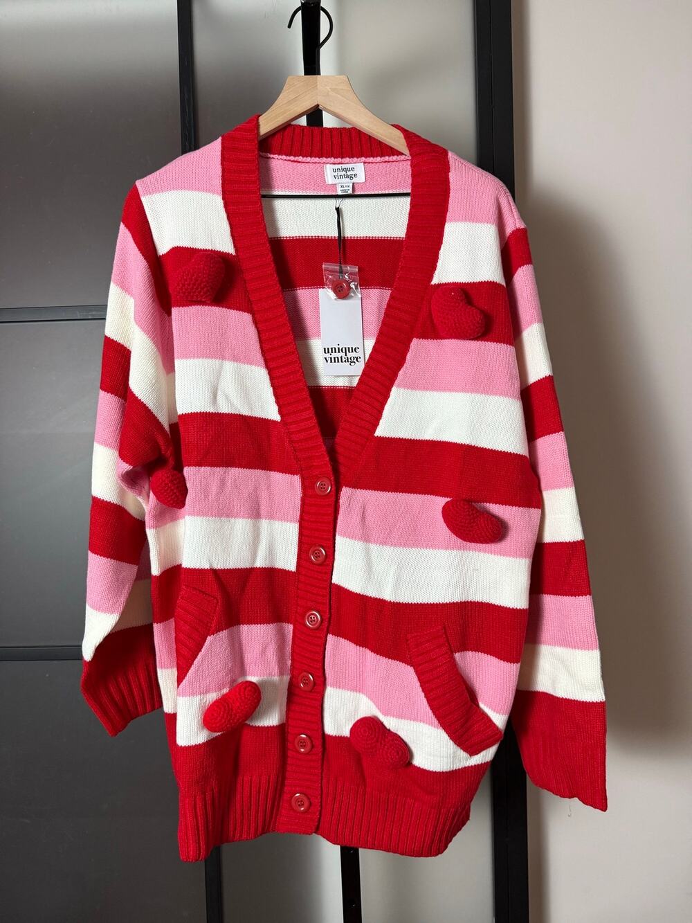 NWT Unique Vintage Plus Valentine Striped Cardigan Size XL/1X